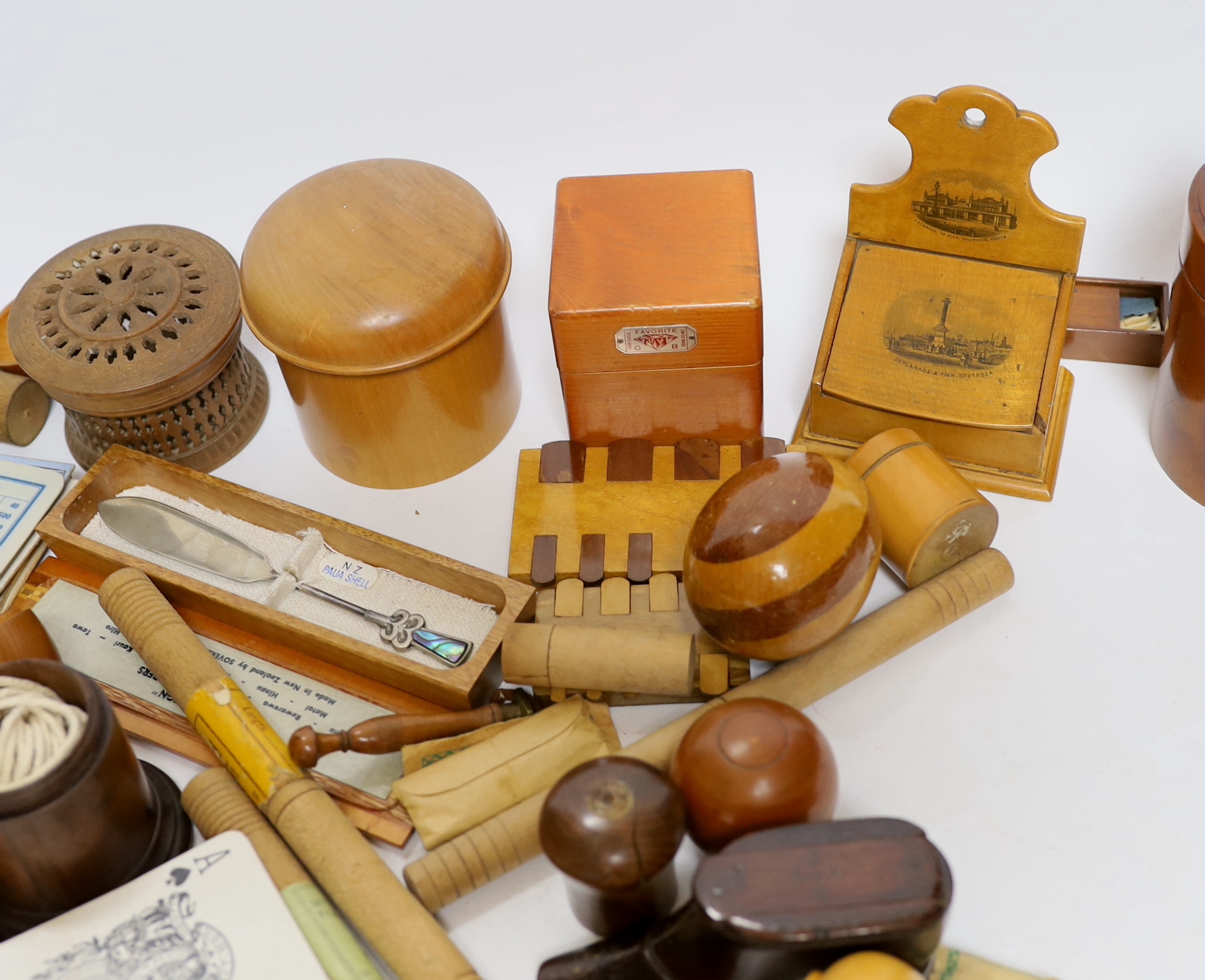 A quantity of assorted treen items and playing cards